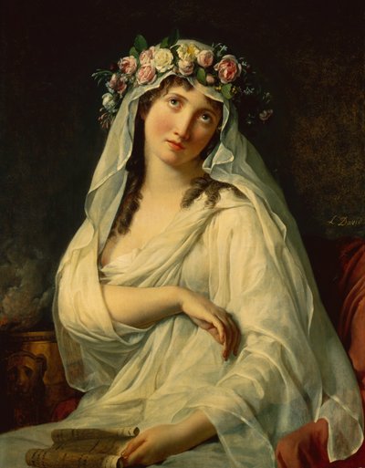 En vestalsk jomfru kronet med blomster af Jacques Louis David