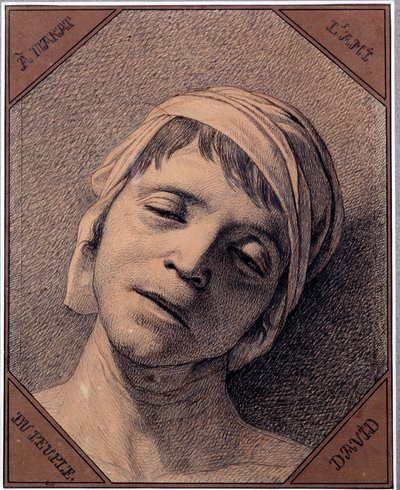Studie efter naturen af ​​Jean Paul Marats hoved (1763-1793) myrdet den 13/07/1793 Tegning af Jacques Louis David (1748-1825). Dim 0,27 x 0,21 m Versailles slotsmuseum af Jacques Louis David