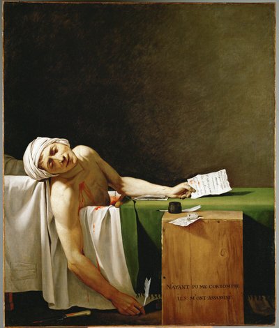 Jean Paul Marat, politiker og publicist, død i sit badekar, myrdet af Charlotte Corday i ... af Jacques Louis David