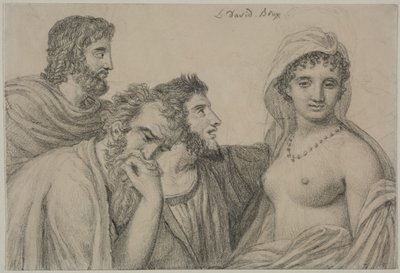 Phryné foran dommerne, ca. 1816-1820 (sort kridt på vævet papir) af Jacques Louis David