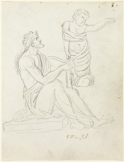 Siddende mand og svøbt baby af Jacques Louis David