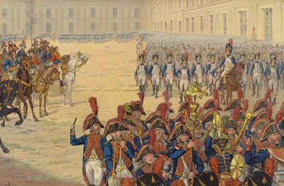Første gennemgang af den konsulære vagt på paradepladsen ved Tuileries-paladset af Jacques Marie Gaston Onfray de Breville (Job)