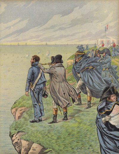 Napoleon Bonaparte overvåger sin flåde, da de rejser fra Boulogne af Jacques Marie Gaston Onfray de Breville (Job)