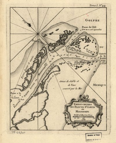 Louis eller Mississippi-flodens udmunding. 1763. LOC 74693011 af Jacques Nicolas Bellin