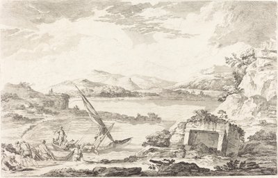 Udsigt over den gamle havn i Phaleron, Athen af Jacques Philippe LeBas after Julien David Le Roy