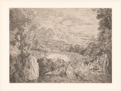 Elegant virksomhed i et landskab af Jacques Philippe Le Bas