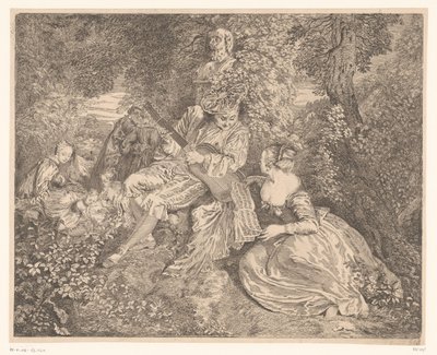 Elegant selskab, der laver musik i en have af Jacques Philippe Le Bas