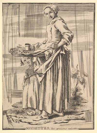 Omvendt kopi af Noisettes Nøddeknækkere, fra Les Cris de Paris The Cries of Paris, 1700-tallet. af Jacques Philippe Le Bas