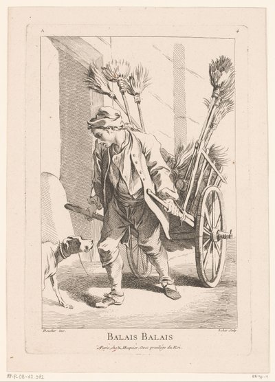 Gadehandler med koste Balais Balais (titel på objekt) Cris de Paris (serietitel) Street Vendors of Paris (serietitel) af Jacques Philippe Le Bas