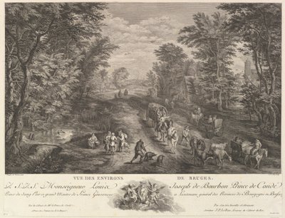 Udsigt over omgivelserne i Brugge Vue des environs de Bruges. af Jacques Philippe Le Bas
