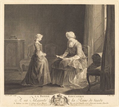 La Bonne uddannelse (Den gode uddannelse) af Jacques Philippe Le Bas after Jean Siméon Chardin