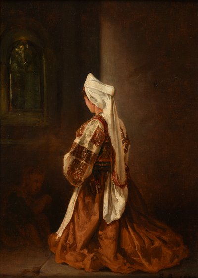 Ung romersk kvinde beder i en kirke af Jacques Raymond Brascassat