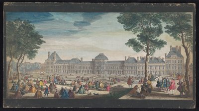 Udsigt over Palais des Tuileries i Paris set fra Jardin des Tuileries Les promenades du Palais Thuilleries (titel på objektet) af Jacques Rigaud