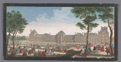 Udsigt over Palais des Tuileries i Paris set fra Jardin des Tuileries Les promenades du Palais Thuilleries (titel på objektet) af Jacques Rigaud