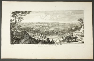 Udsigt over kongeslottet i Meudon og landsbyen, fra serien Le Château de Meudon af Jacques Rigaud