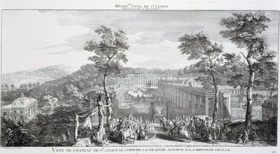 Udsigt over slottet i parken St Cloud, på siden af den store avenue. af Jacques Rigaud
