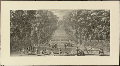 Vue de la Grande Cascade dans les jardins de Marly (sort kridt, pen og sort blæk, grå vask) af Jacques Rigaud