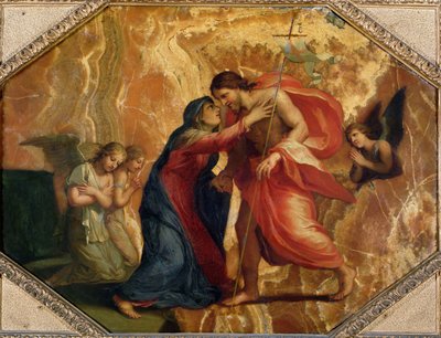 Jesus Kristus tager imod Jomfruen i himlen (olie på alabast) af Jacques Stella
