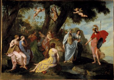Minerve i muserne Maleri af Jacques Stella (1596-1657) 1640 Søn. 1,16x1,62 m af Jacques Stella