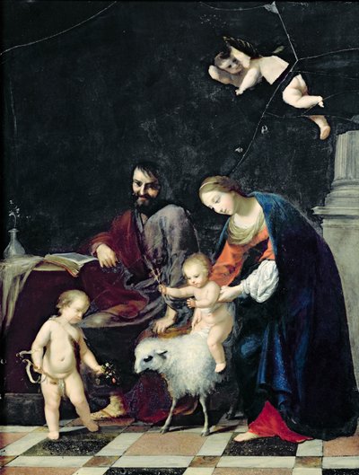 Den hellige familie (olie på marmor) af Jacques Stella