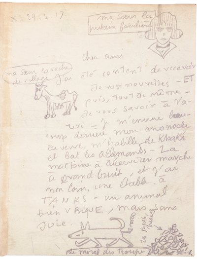 Autografbrev med tegninger af Jacques Vache