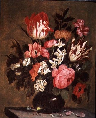 Blomster i en glasvase af Jacques de Claeuw