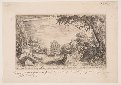 Landskab med en kronhjort på en bro, fra Landskaber af Jacques de Gheyn II