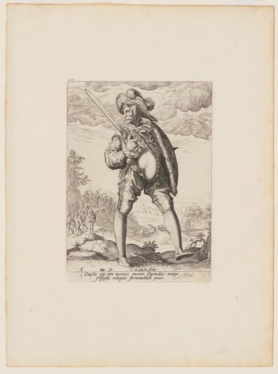 Soldat, bevæbnet med sværd og skjold, fra officerer og soldater i kejser Rudolph II