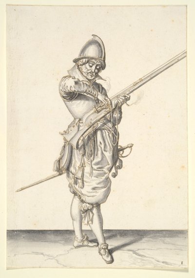 Soldat forbereder sig på at affyre en kalver af Jacques de Gheyn II