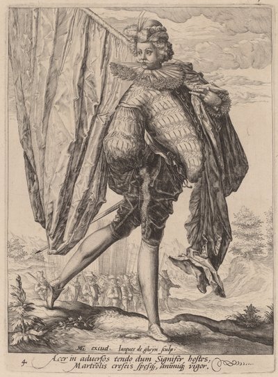 Soldat bevæbnet med bredsværd og skjold af Jacques de Gheyn II after Hendrik Goltzius
