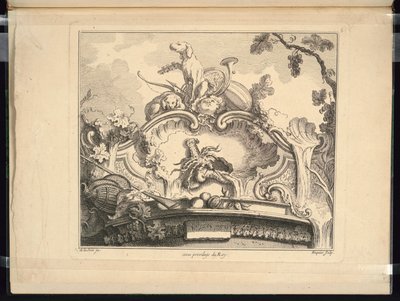 Design til en kartouche med krebs (vandret) af Jacques de Lajoüe