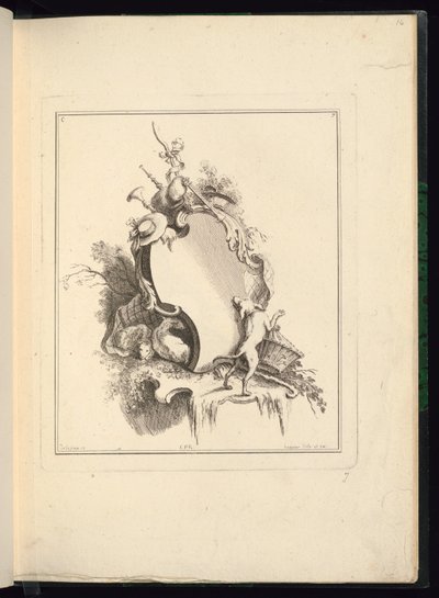 Design til en kartouche med pastorale motiver af Jacques de Lajoüe