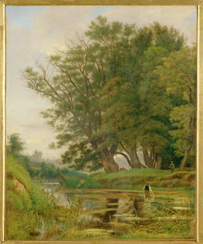 Praterlandschaft - Landskab i Praterhaven, Wien ... (maleri på lærred) af Jakob Alt