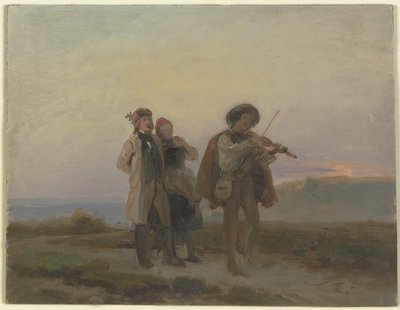 Aftengåtur, en violinist og et bondepar på markerne af Jakob Becker