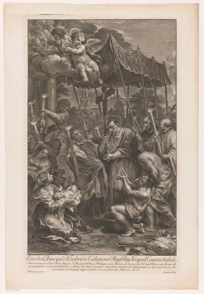 Saint Charles Borromeo bærer et krucifiks langs pestens ofre af Jakob Frey (I)