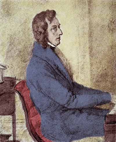 Portræt af Frederic Chopin (1810-1849), polsk komponist. - tegning af Götzenberger af Jakob Goetzenberger