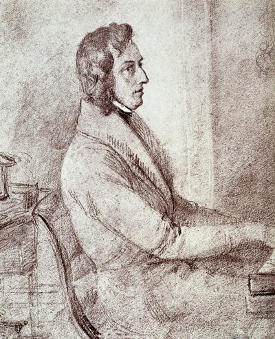 Portræt af Frederic Chopin (1810-1849), polsk komponist. - tegning af Goetzenberger af Jakob Götzenberger