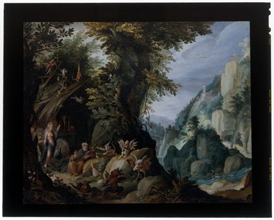 Sankt Anthonys fristelse i et landskab af Jakob Isaaksz Swanenburgh
