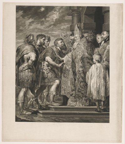 St. Ambrosius nægter kejser Theodosius adgang til kirken i Milano af Jakob Matthias Schmutzer