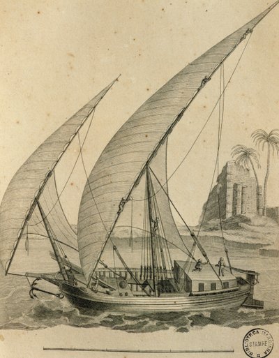 Nubias sejlbåd, Egypten, gravering fra Cartes et figures du Voyage en Nubia et en Abyssinia, James Bruce af James Bruce