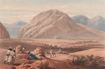Udsigt over bjerget Baba-Naunee, ca. 1839 (litografi, tonet) af James (after) Atkinson