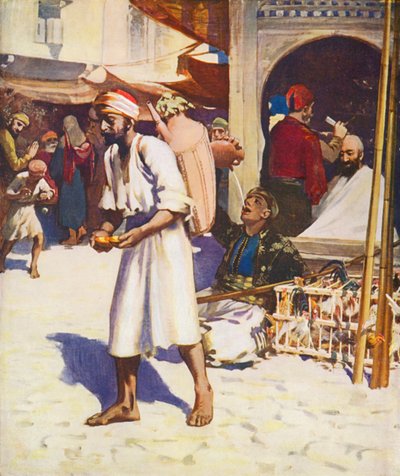 Det hellige land: Vandsælgeren og palæstinensisk byliv (farvelitografi) af James (after) Clark