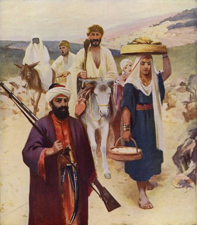 Vejscene nær Nazareth (farve litho) af James (after) Clark