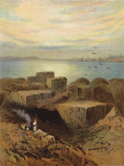 Ruiner af Babylon og hængende haver (farve litho) af James (after) Clark
