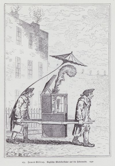 Engelsk tegneserie, der håner moden for kvinder, der bærer fjerhovedbeklædning af James (after) Gillray