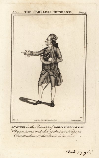 James William Dodd i rollen som Lord Foppington i Colley Cibbers The Careless Husband, Drury Lane Theatre af James (after) Roberts