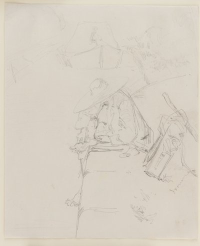 En mand siddende på kanten af en mur, 1858. af James Abbott McNeill Whistler