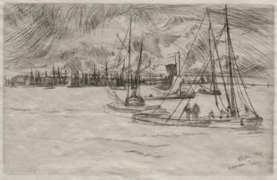 Amsterdam fra Tolhuis, 1863. af James Abbott McNeill Whistler