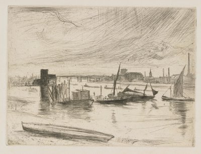 Battersea Dawn Cadogan Pier, 1863. af James Abbott McNeill Whistler