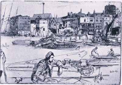 Black Lion Wharf (farve litho) af James Abbott McNeill Whistler